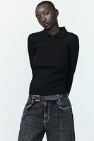 RIBBED POLO NECK SHIRT