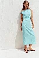 ASYMMETRIC MIDI DRESS WITH APPLIQUÉ