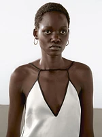 Satin halter top with trims