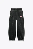 WASHED EFFECT TEXT DETAIL FLEECE PANTS