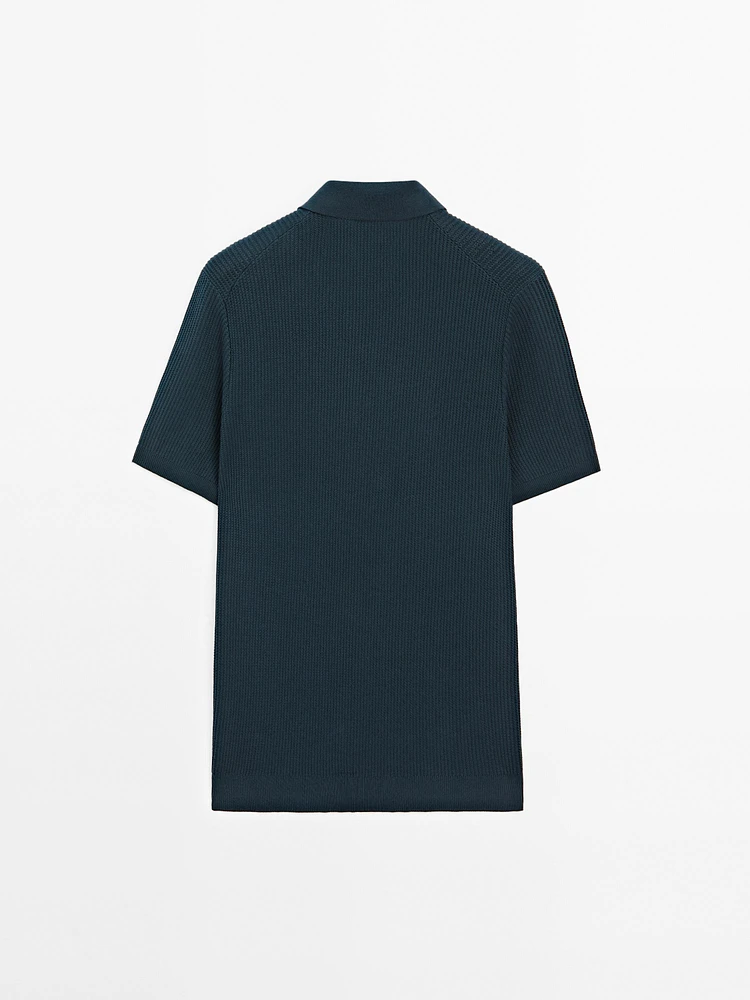 100% cotton textured knit polo shirt