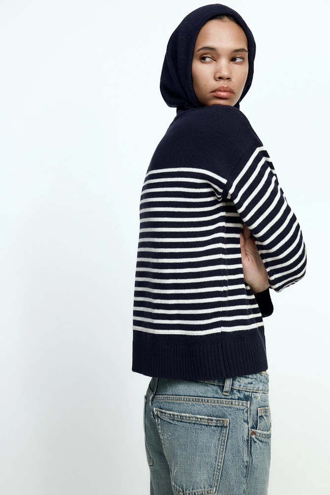 STRIPED KNIT HOODIE