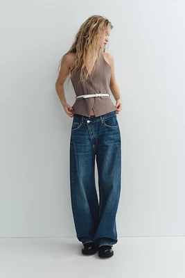 TRF MID-RISE CROSSED WAIST BAGGY JEANS