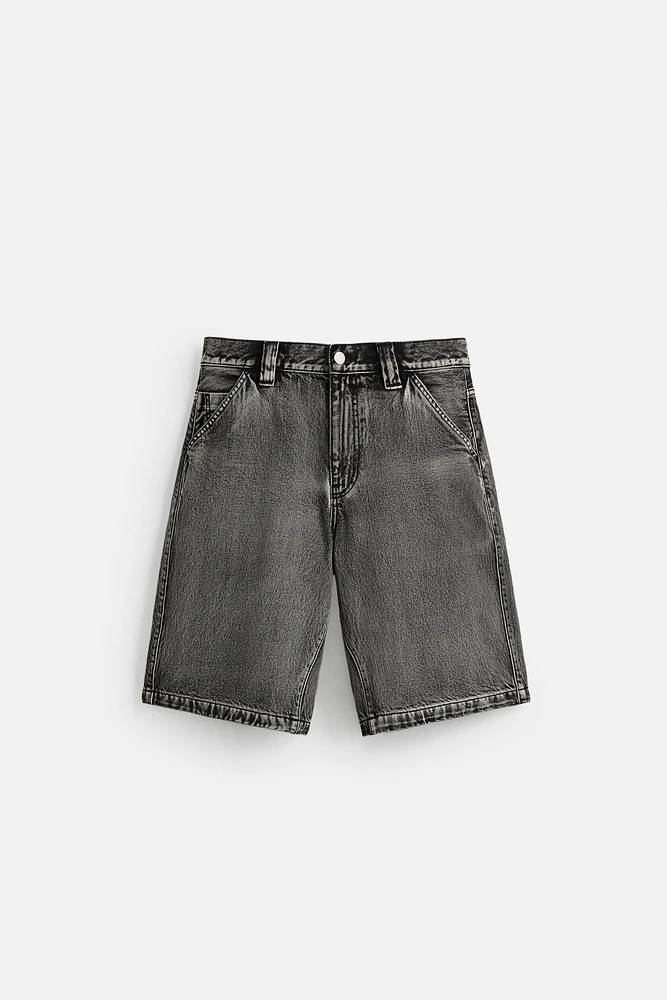 BERMUDA DENIM DÉLAVÉ COUPE BAGGY