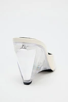 TRANSPARENT WEDGE LEATHER MULES
