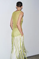 TOP EN MAILLE ET CROCHET À FRANGES