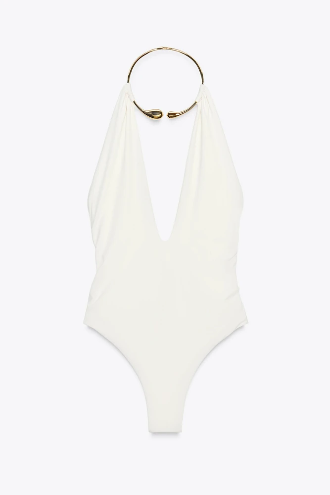 MAILLOT DE BAIN HALTER COLLIER MÉTALLIQUE