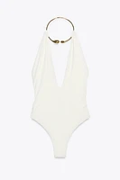 MAILLOT DE BAIN HALTER COLLIER MÉTALLIQUE