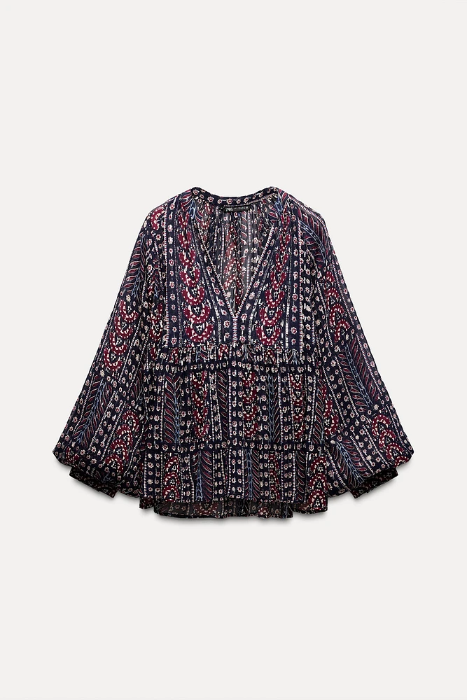 BLOUSE IMPRIMÉE AVEC FIL MÉTALLISÉ