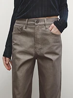 Metallic high-waist straight-leg trousers