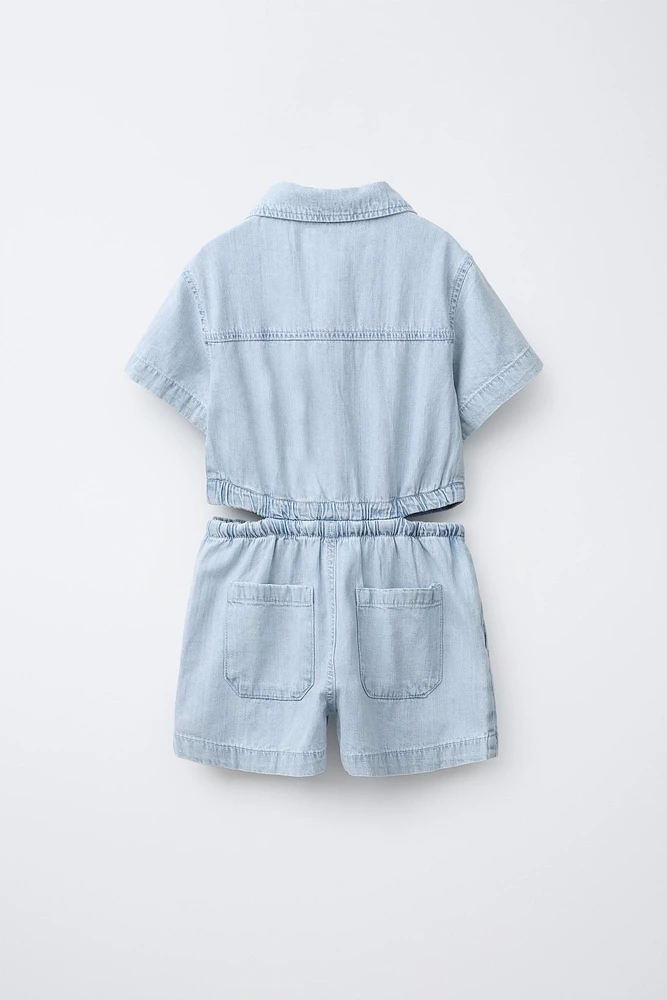 CUT OUT DENIM SHORT JUMPSUIT