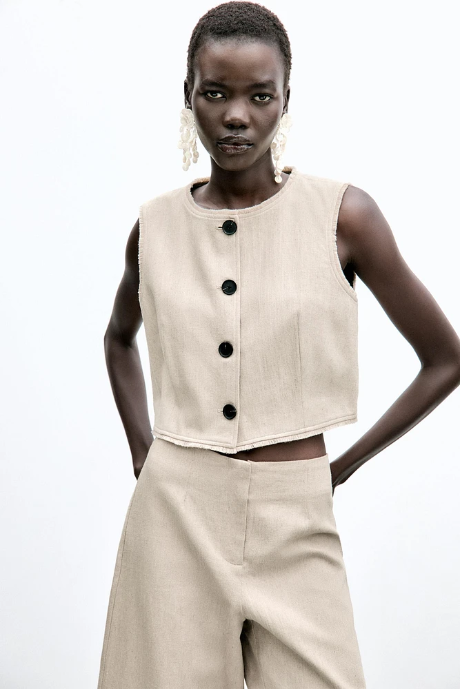 LINEN FRAYED RUSTIC VEST
