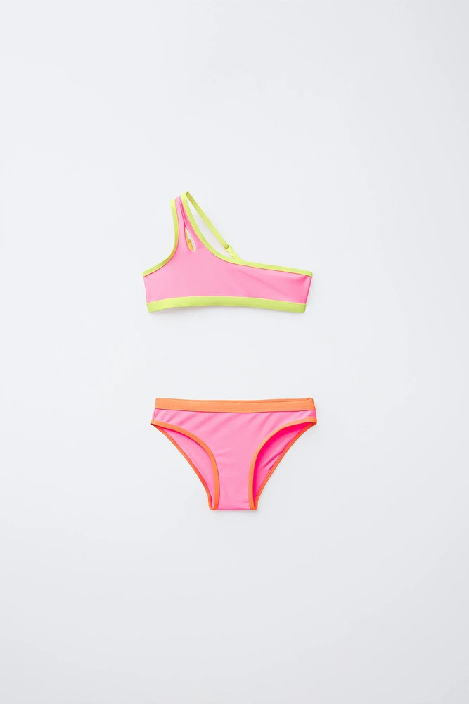 6-14 ANS/ BIKINI ASYMÉTRIQUE BRILLANT LISERÉS