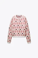 HEART JACQUARD KNIT SWEATER