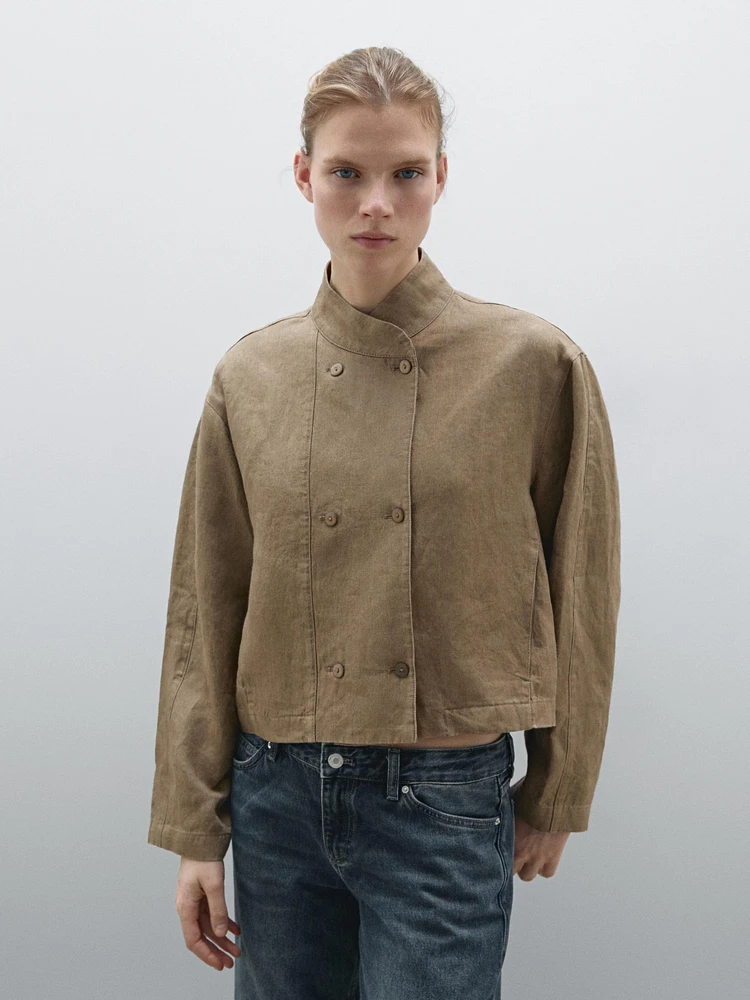 100% linen crossover bomber jacket