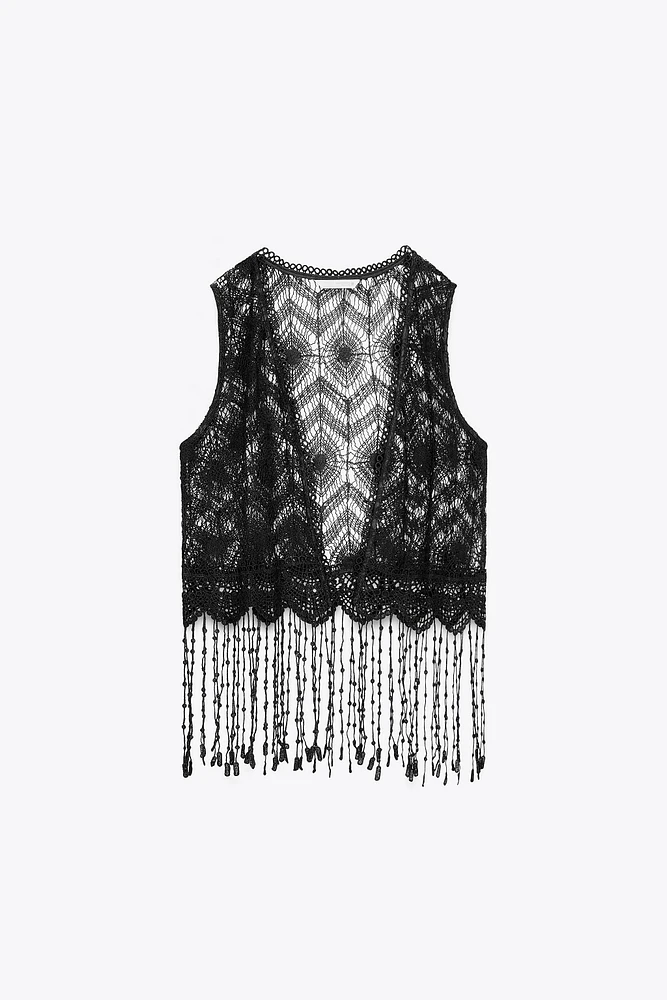 FRINGED CROCHET VEST