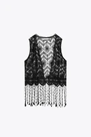 FRINGED CROCHET VEST