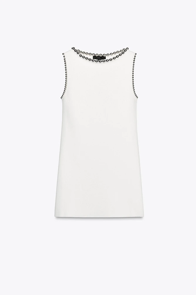 SHORT BEADED KNIT DRESS