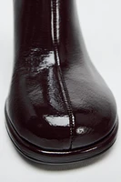 FAUX PATENT LEATHER HEELED ANKLE BOOTS