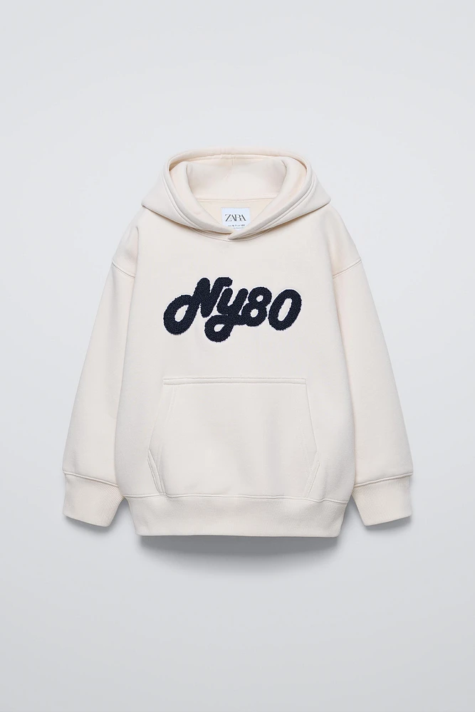 TERRYCLOTH TEXT HOODED SWEATSHIRT