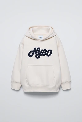 TERRYCLOTH TEXT HOODED SWEATSHIRT