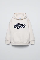 TERRYCLOTH TEXT HOODED SWEATSHIRT