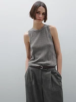 Linen blend pointelle knit top