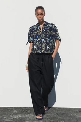 EMBROIDERED EYELET PRINTED SHIRT