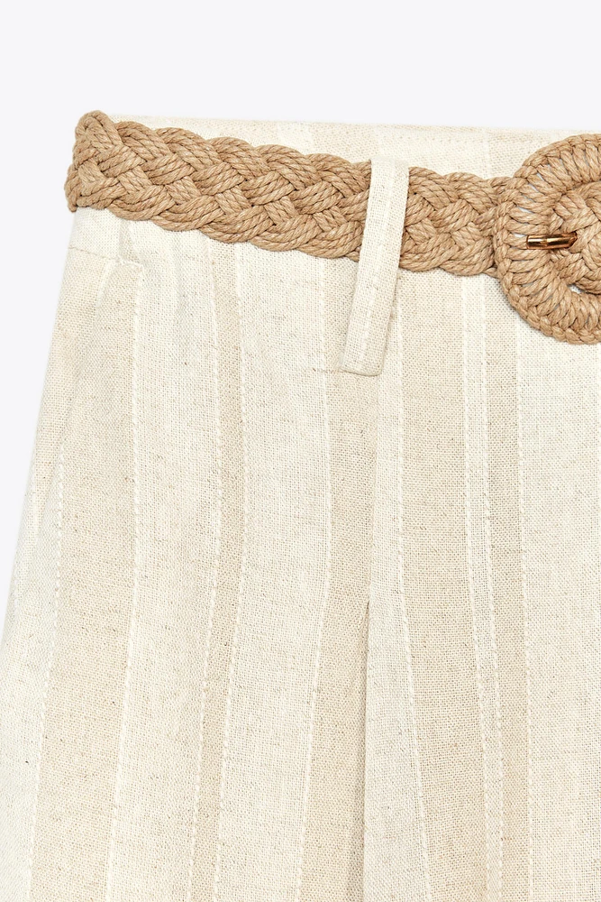 PANTALON LARGE RAYURES CEINTURE