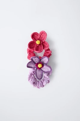 LOT DE DEUX CHOUCHOUS FLEURS CROCHET