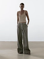 Striped cotton blend trousers