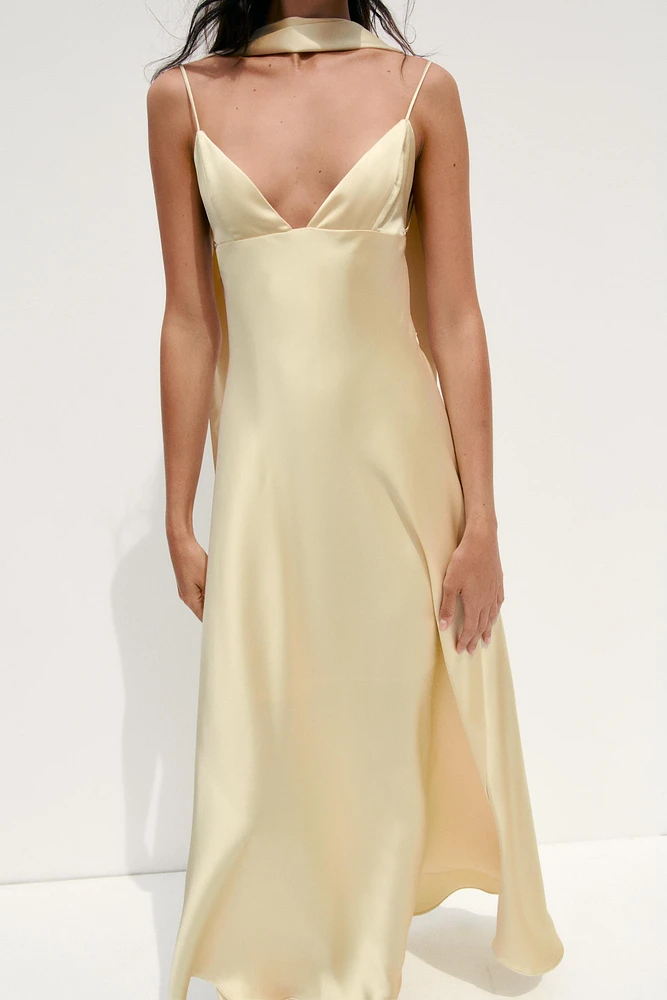 SATIN EFFECT FOULARD DRESS