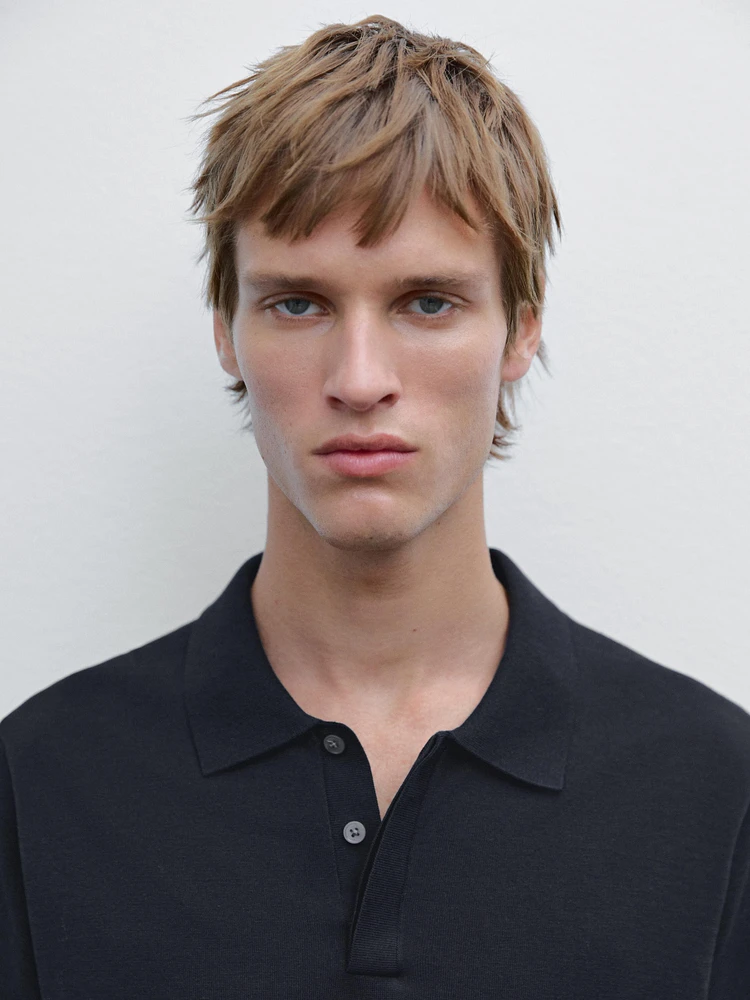 Cotton blend knit polo shirt