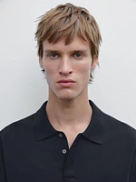 Cotton blend knit polo shirt