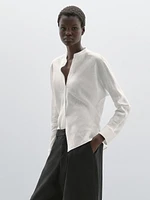 Flowing linen shirt with stand collar