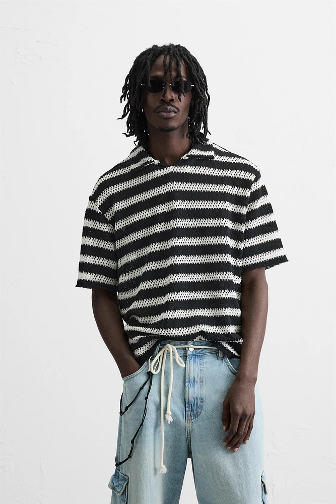STRIPED KNIT POLO SHIRT