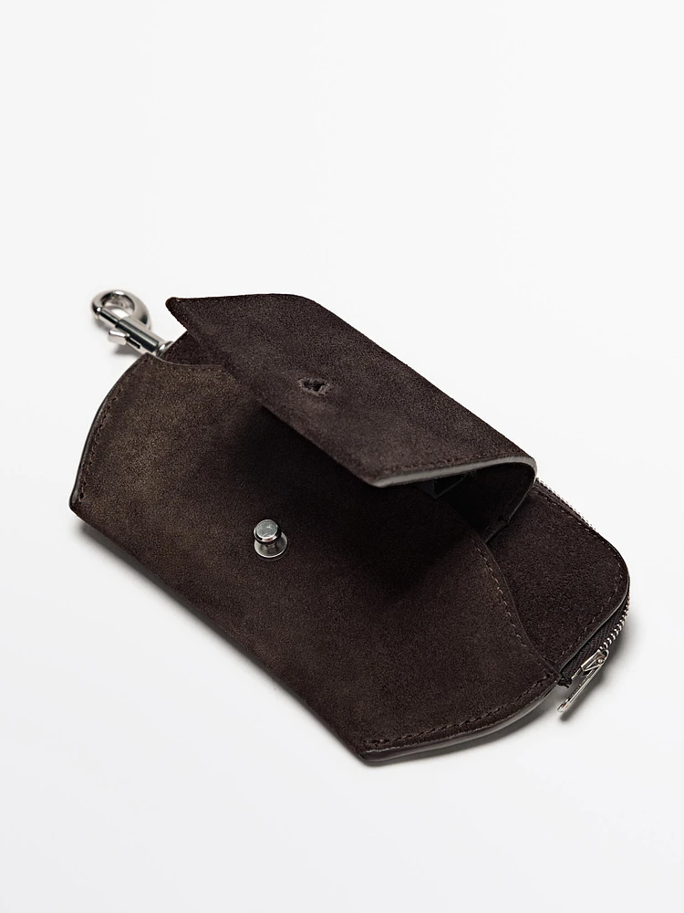 Split leather crossbody glasses case with purse