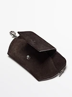 Split leather crossbody glasses case with purse
