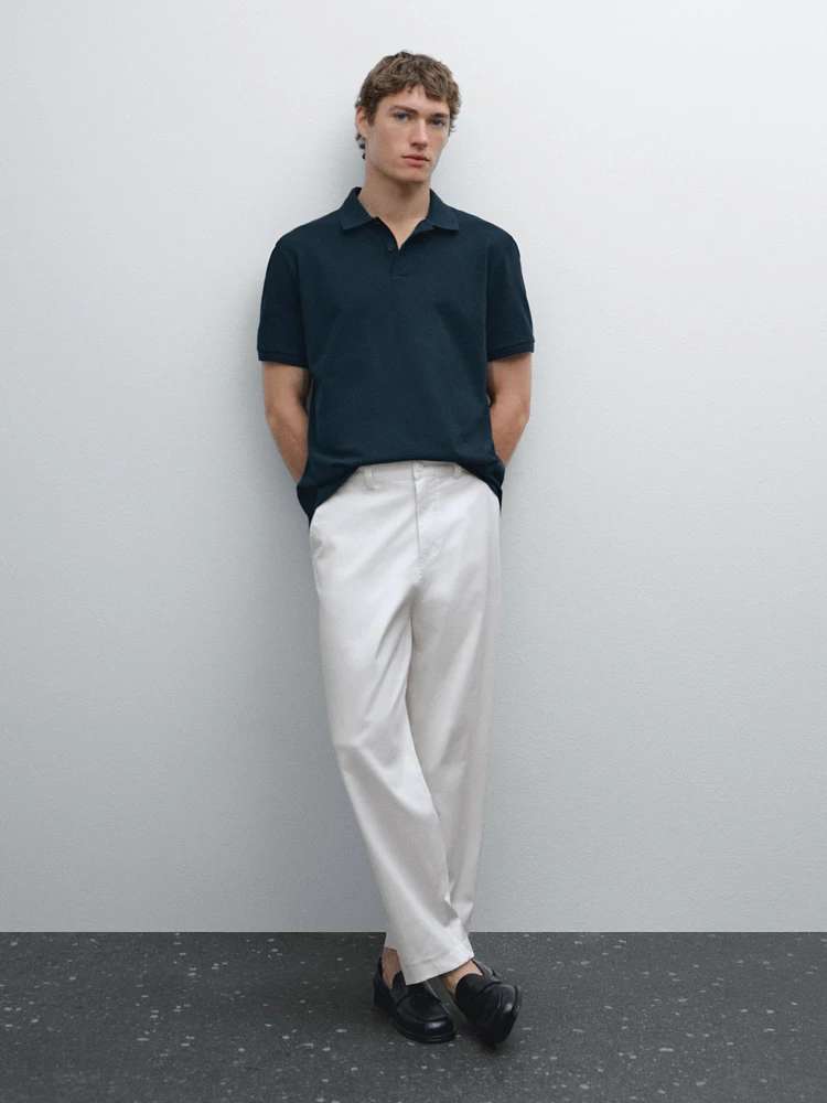 Micro textured piqué cotton polo shirt