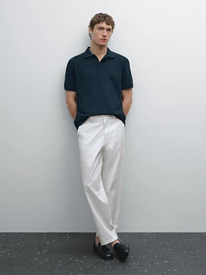 Micro textured piqué cotton polo shirt