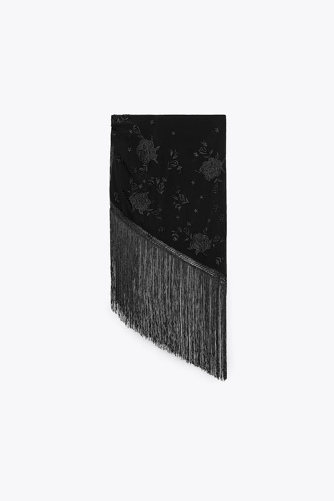 FRINGED EMBROIDERED SKIRT