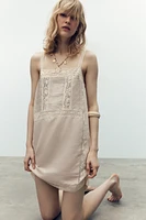 PLEATED LACE STRAP DRESS