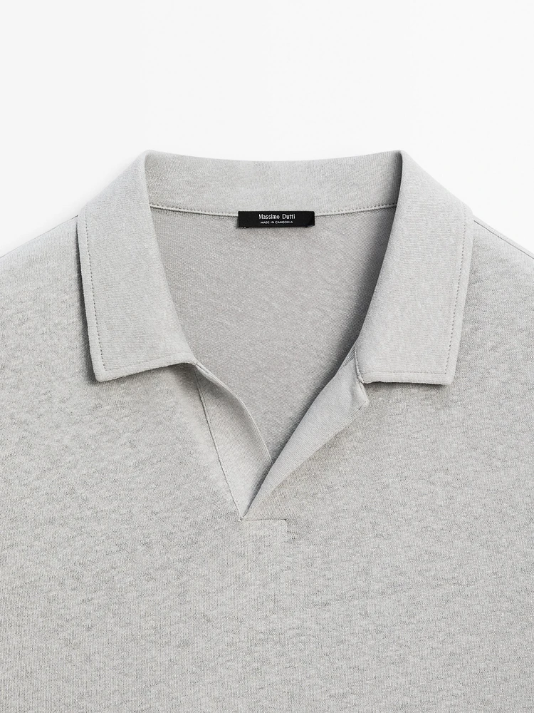 Linen blend short sleeve polo shirt