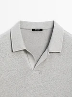 Linen blend short sleeve polo shirt