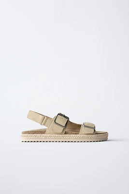 LEATHER SANDALS WITH JUTE BUCKLES
