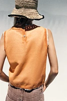 DOUBLE LAYER KNIT LINEN BLEND TOP