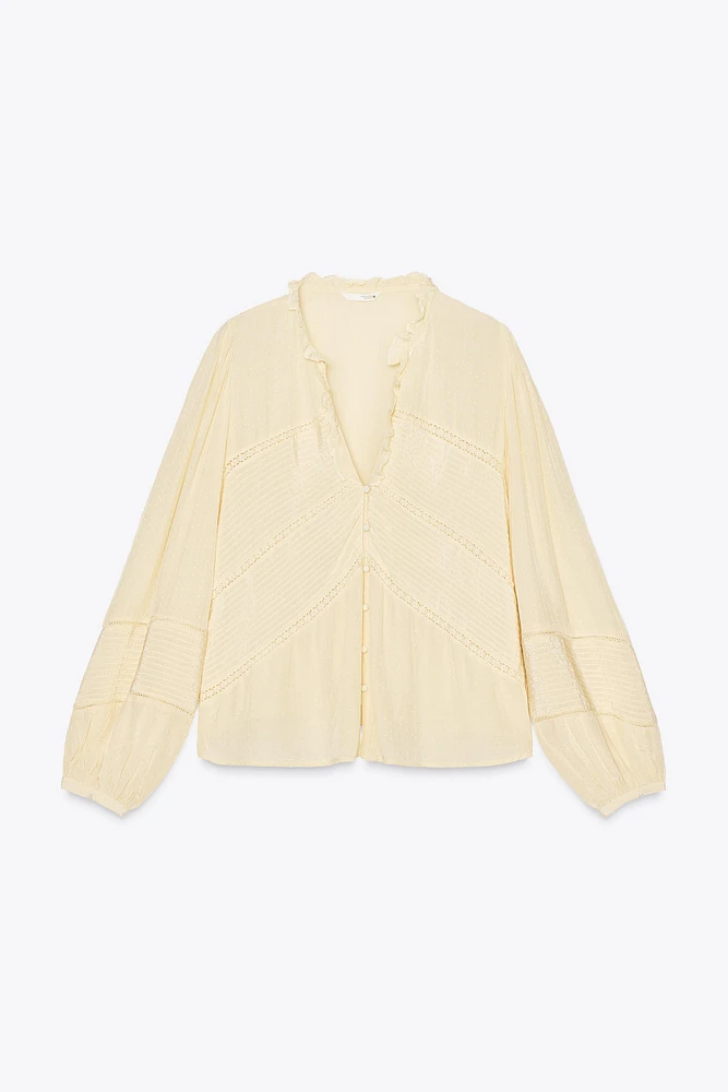 BLOUSE PLIS NERVURÉS ENTRE-DEUX