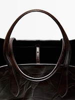 Grand sac effet craquelé en cuir nappa