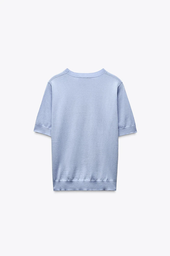 FINE-KNIT SHORT SLEEVE WOOL SWEATER