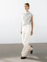 Draped neck check top